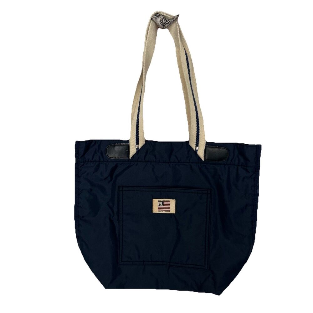 Flag tote Ralph Lauren Navy with Cream Straps
